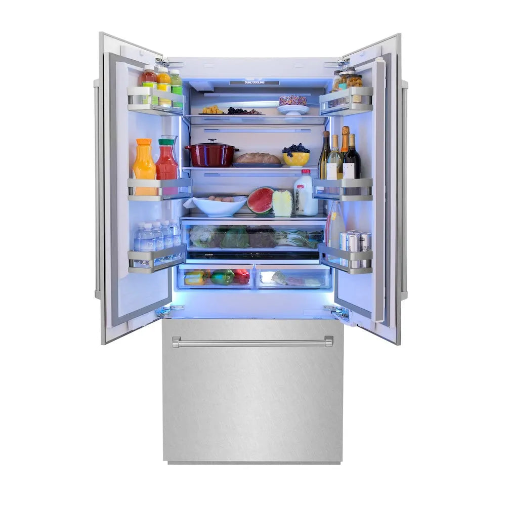 ZLINE 36-inch refrigerator in satin stainless steel with bright white interior RBIV-SN-36, front view