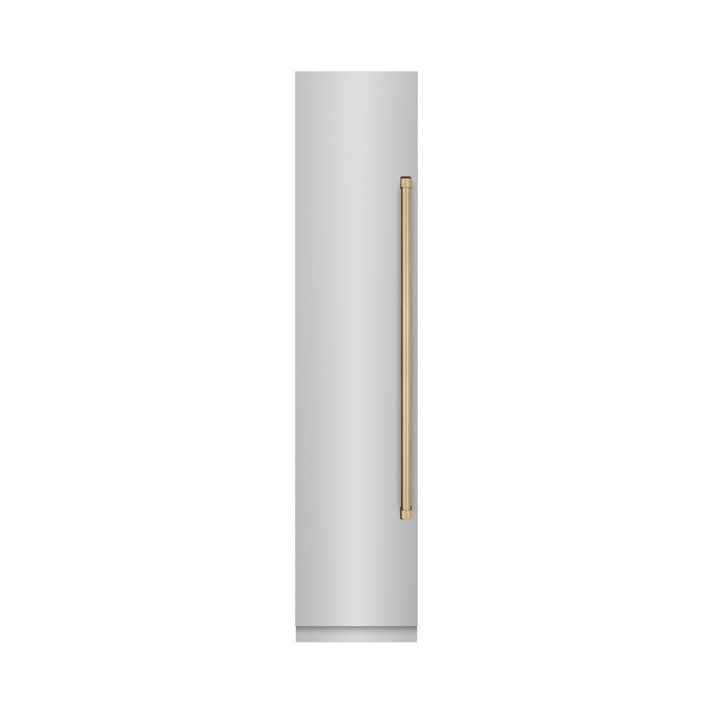 ZLINE Autograph Edition 18-inch freezer in stainless steel with graphite gray interior and champagne bronze accents RCFVLZ-30418-CB, front view