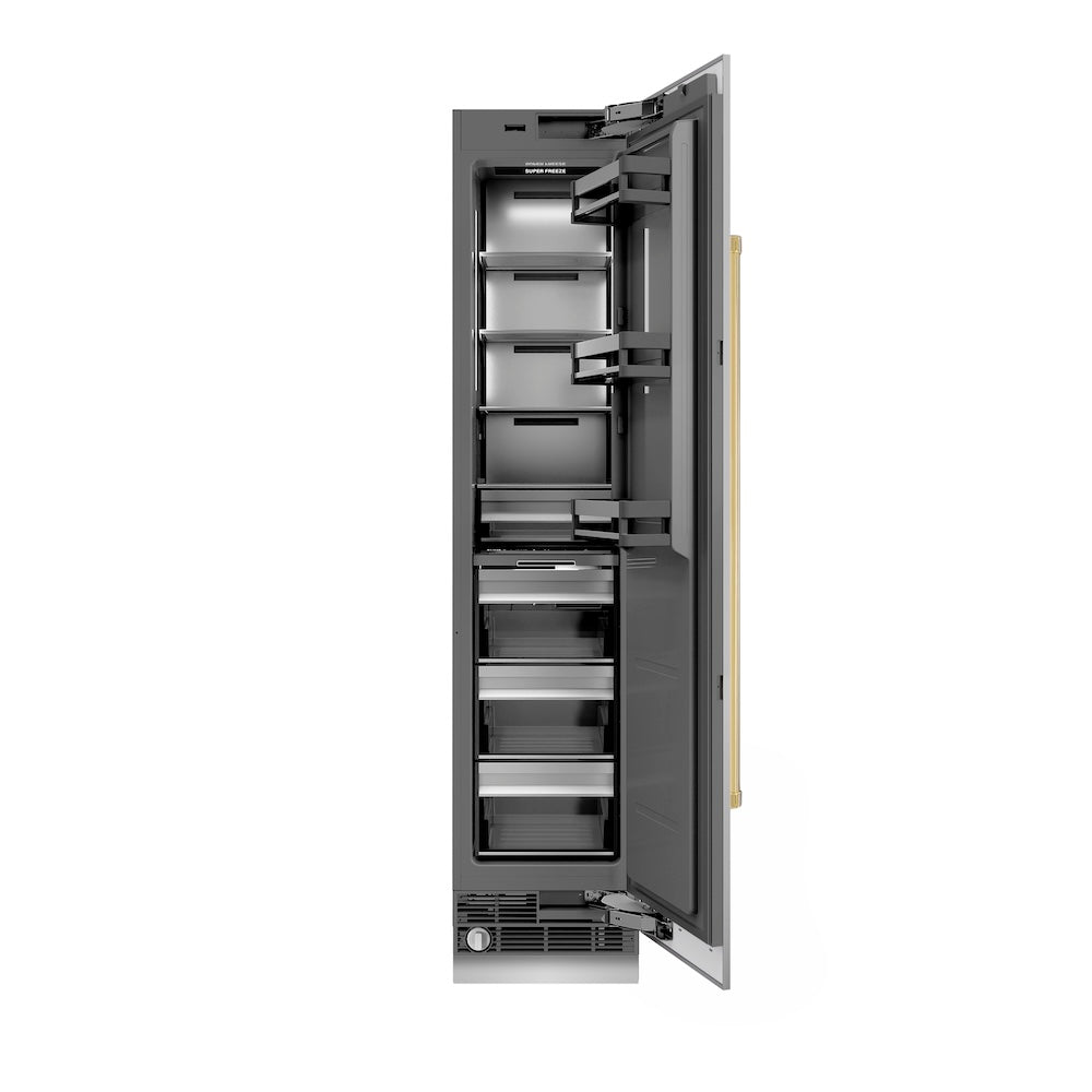ZLINE Autograph Edition 18-inch freezer in stainless steel with graphite gray interior and matte black accents RCFVRZ-30418-MB
