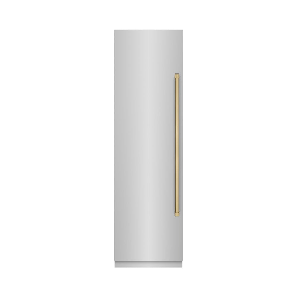 ZLINE Autograph Edition 24-inch freezer in stainless steel with graphite gray interior and champagne bronze accents RCFVZ-304-24-CB, front view