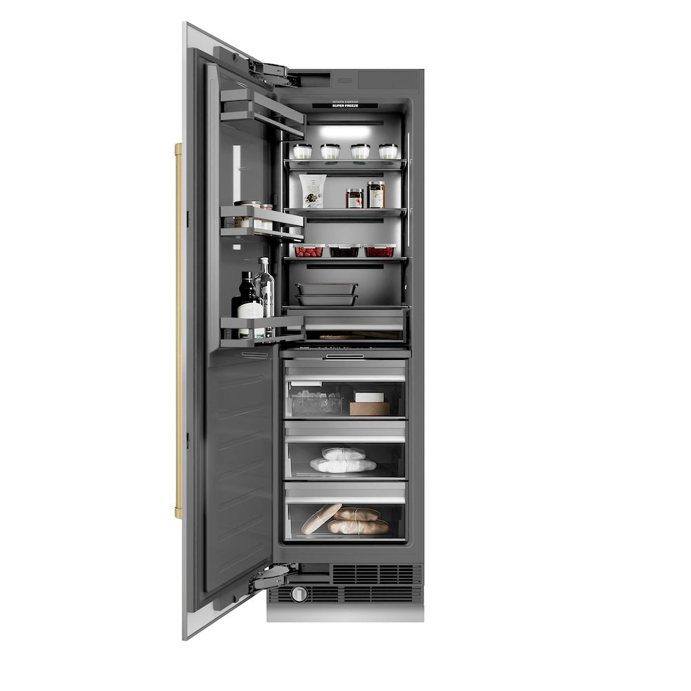ZLINE Autograph Edition 24-inch freezer in stainless steel with graphite gray interior and champagne bronze accents RCFVZ-304-24-CB, front view