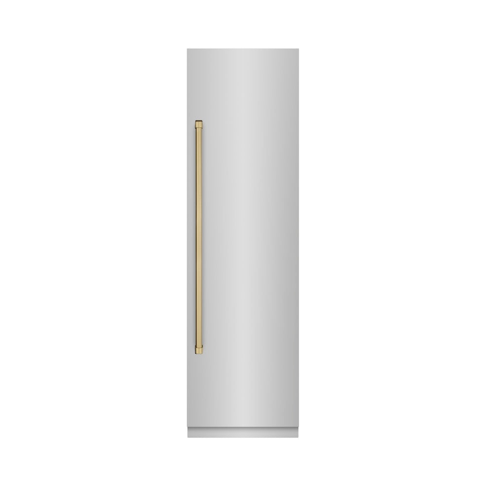 ZLINE Autograph Edition 24-inch refrigerator in stainless steel with graphite gray interior and champagne bronze accents RCRVZ-30424-CB, front view