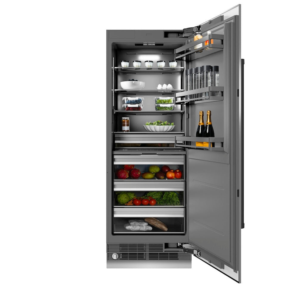 ZLINE Autograph Edition 30-inch refrigerator in stainless steel with graphite gray interior and matte black accents RCRVZ-30430-MB, front view
