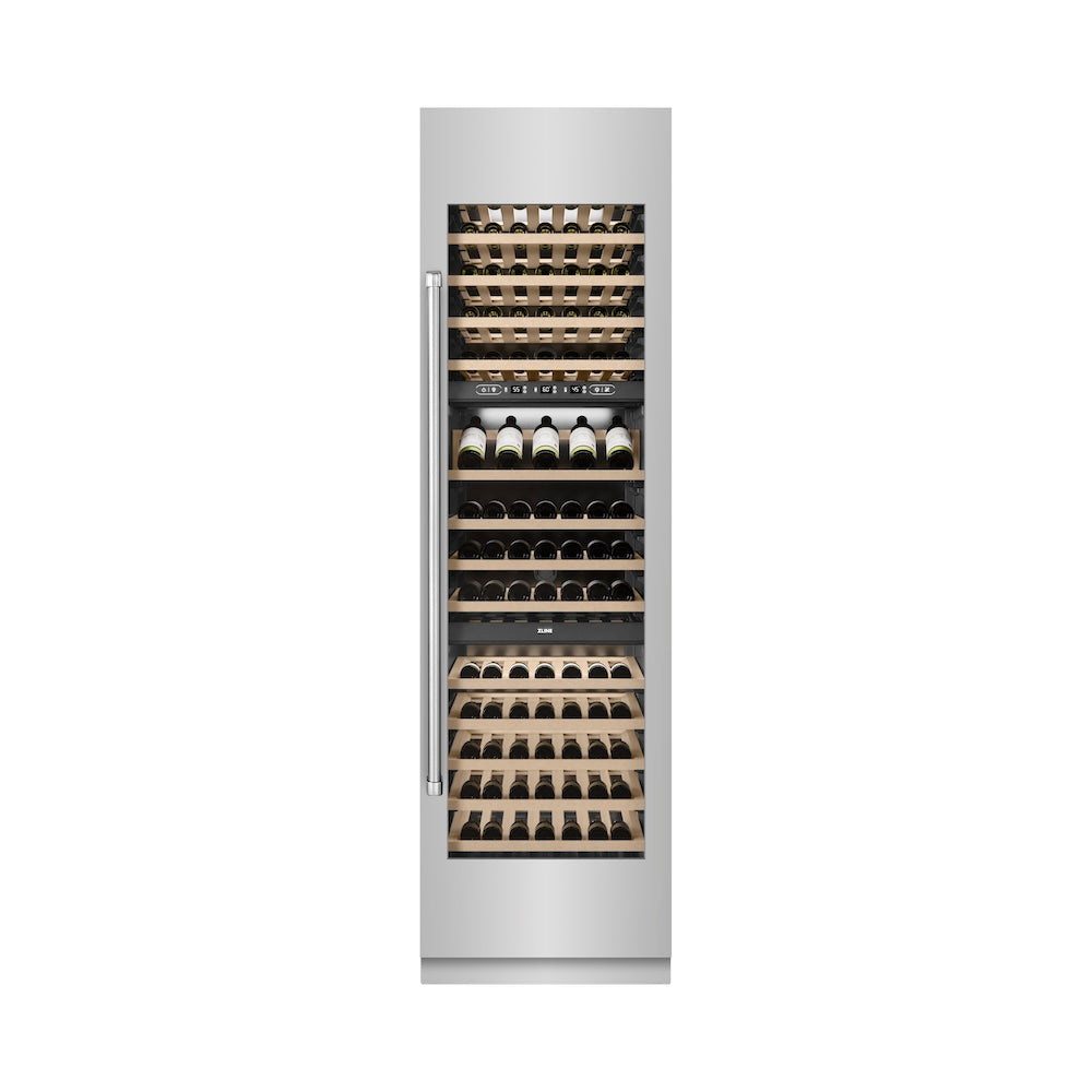 ZLINE 24-inch wine cooler in stainless steel with graphite gray interior RCWV-304-24, front view