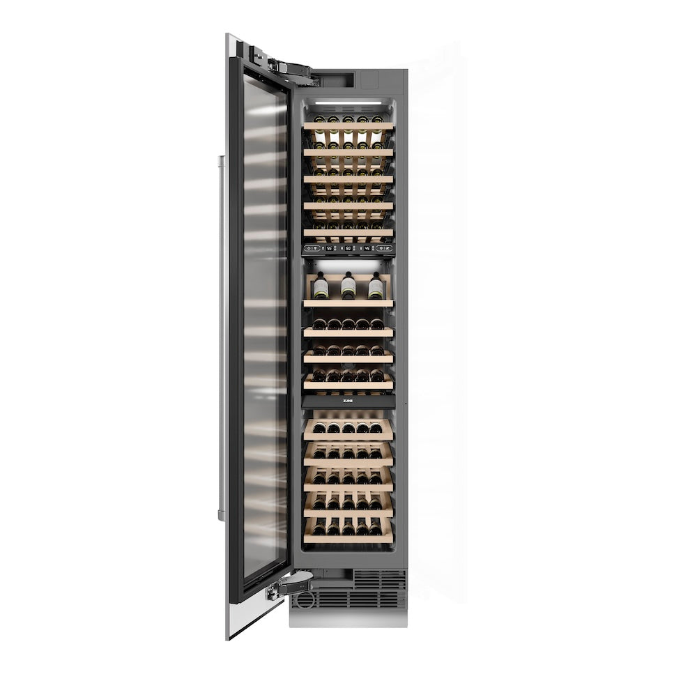 ZLINE 18-inch wine cooler in stainless steel with graphite gray interior RCWVL-304-18, front view