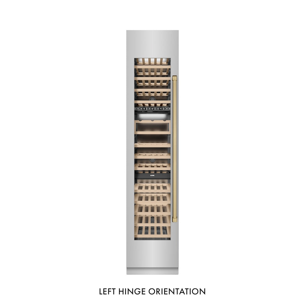 ZLINE Autograph Edition 18-inch wine cooler in stainless steel with graphite gray interior and champagne bronze accents RCWVLZ-30418-CB