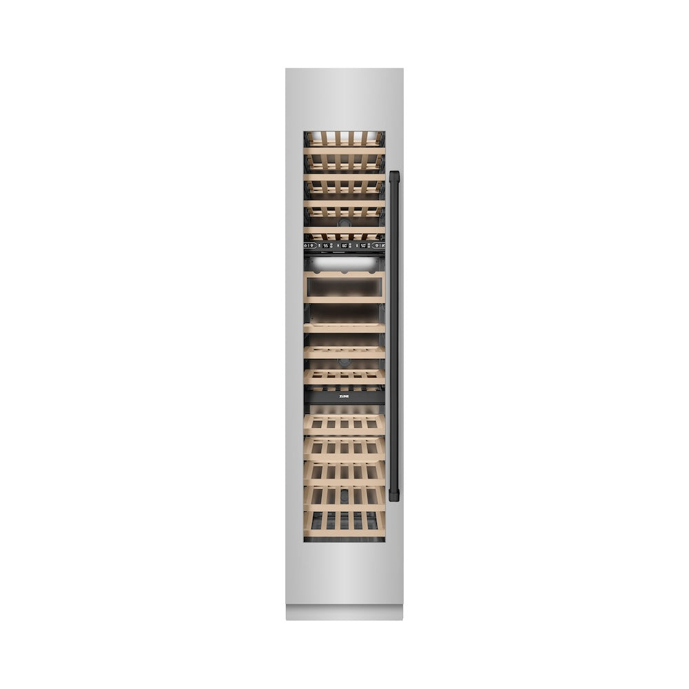 ZLINE Autograph Edition 18-inch wine cooler in stainless steel with graphite gray interior and matte black accents RCWVLZ-30418-MB, front view