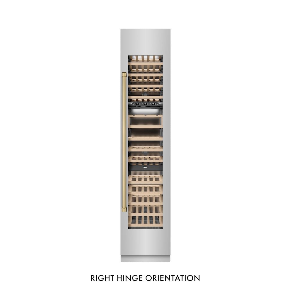 ZLINE Autograph Edition 18-inch wine cooler in stainless steel with graphite gray interior and champagne bronze accents RCWVRZ-30418-CB