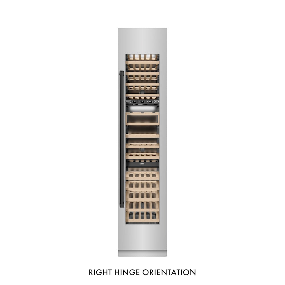 ZLINE Autograph Edition 18-inch wine cooler in stainless steel with graphite gray interior and matte black accents RCWVRZ-30418-MB