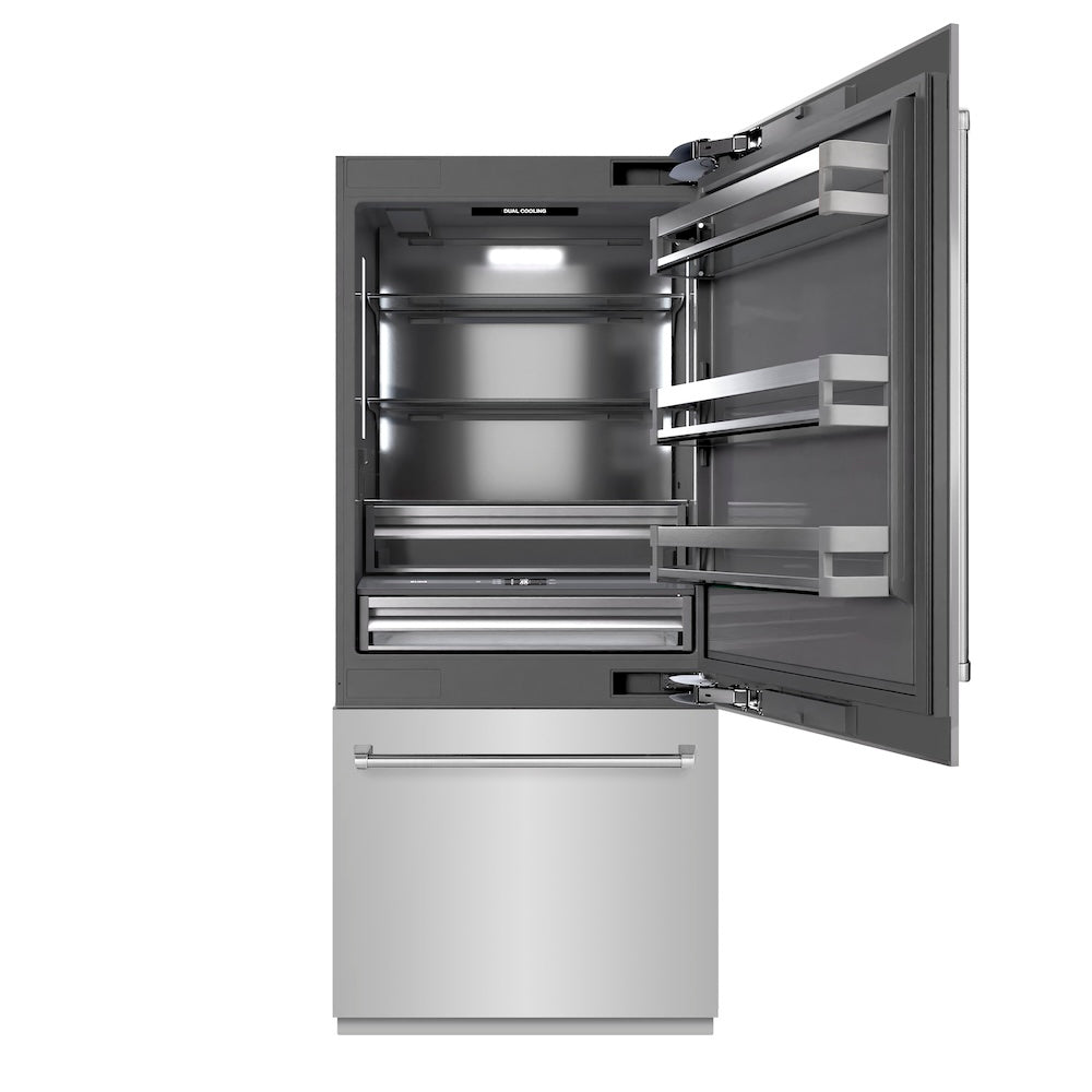 ZLINE 36-inch refrigerator in stainless steel with graphite gray interior GRBIT-304-36, front view