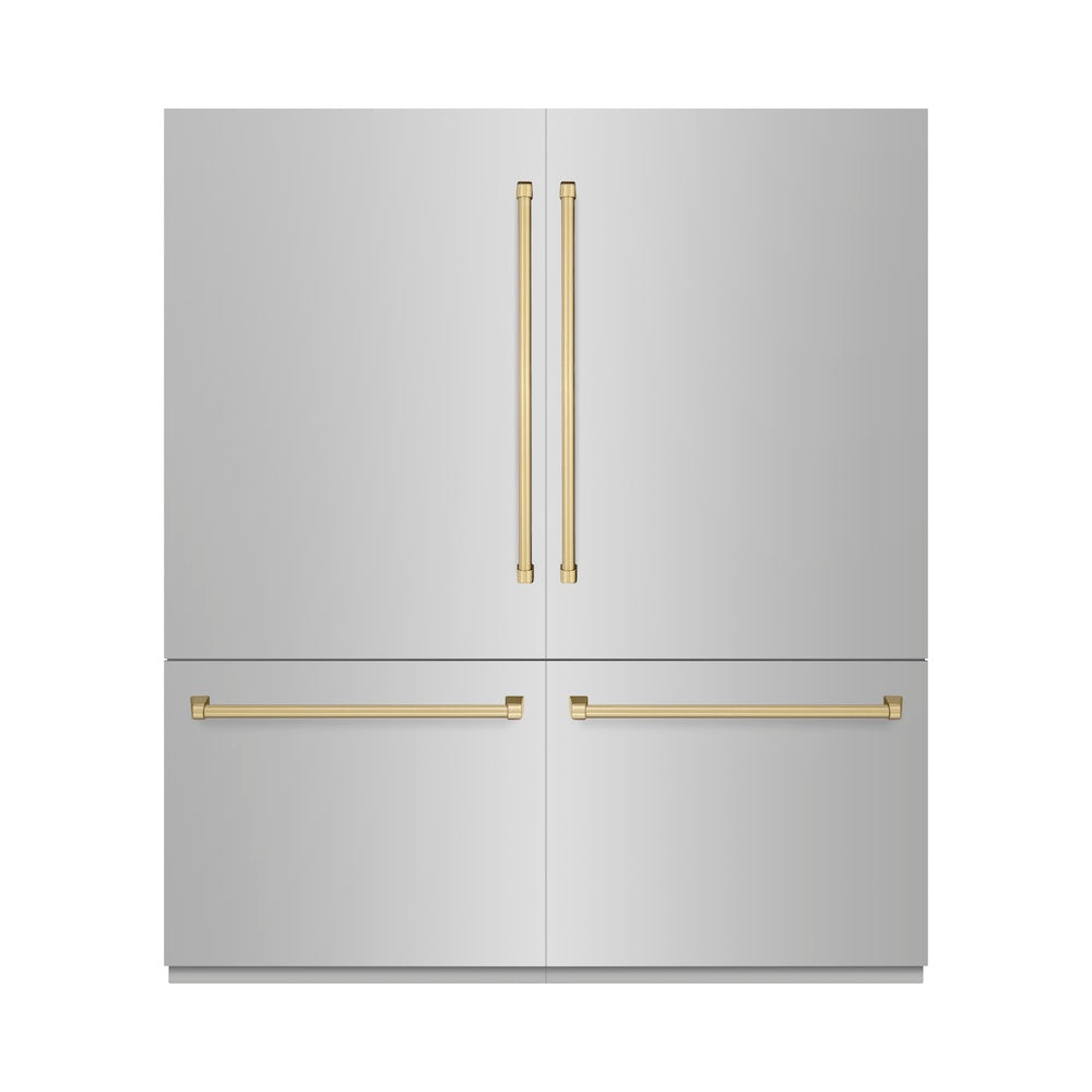 ZLINE Autograph Edition 72-inch refrigerator in stainless steel with graphite gray interior and champagne bronze accents GRBITZ-304-72CB, front view