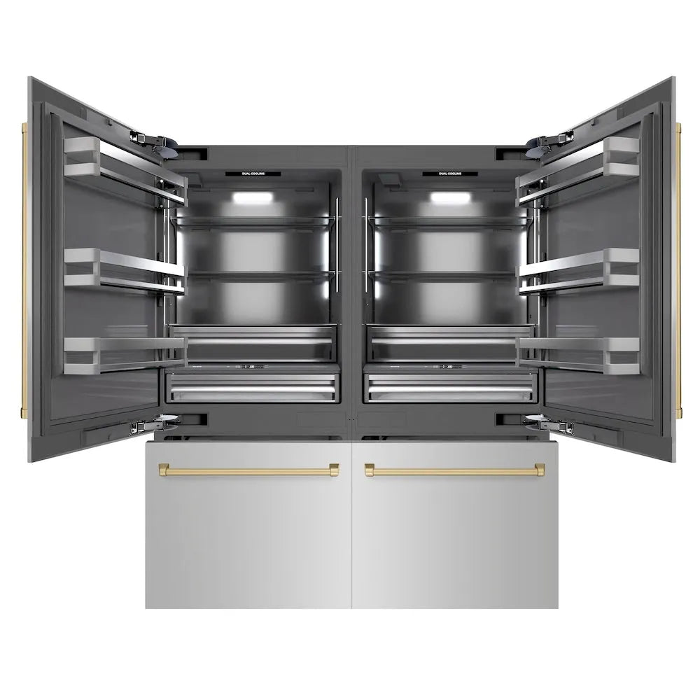 ZLINE Autograph Edition 72-inch refrigerator in stainless steel with graphite gray interior and champagne bronze accents GRBITZ-304-72CB