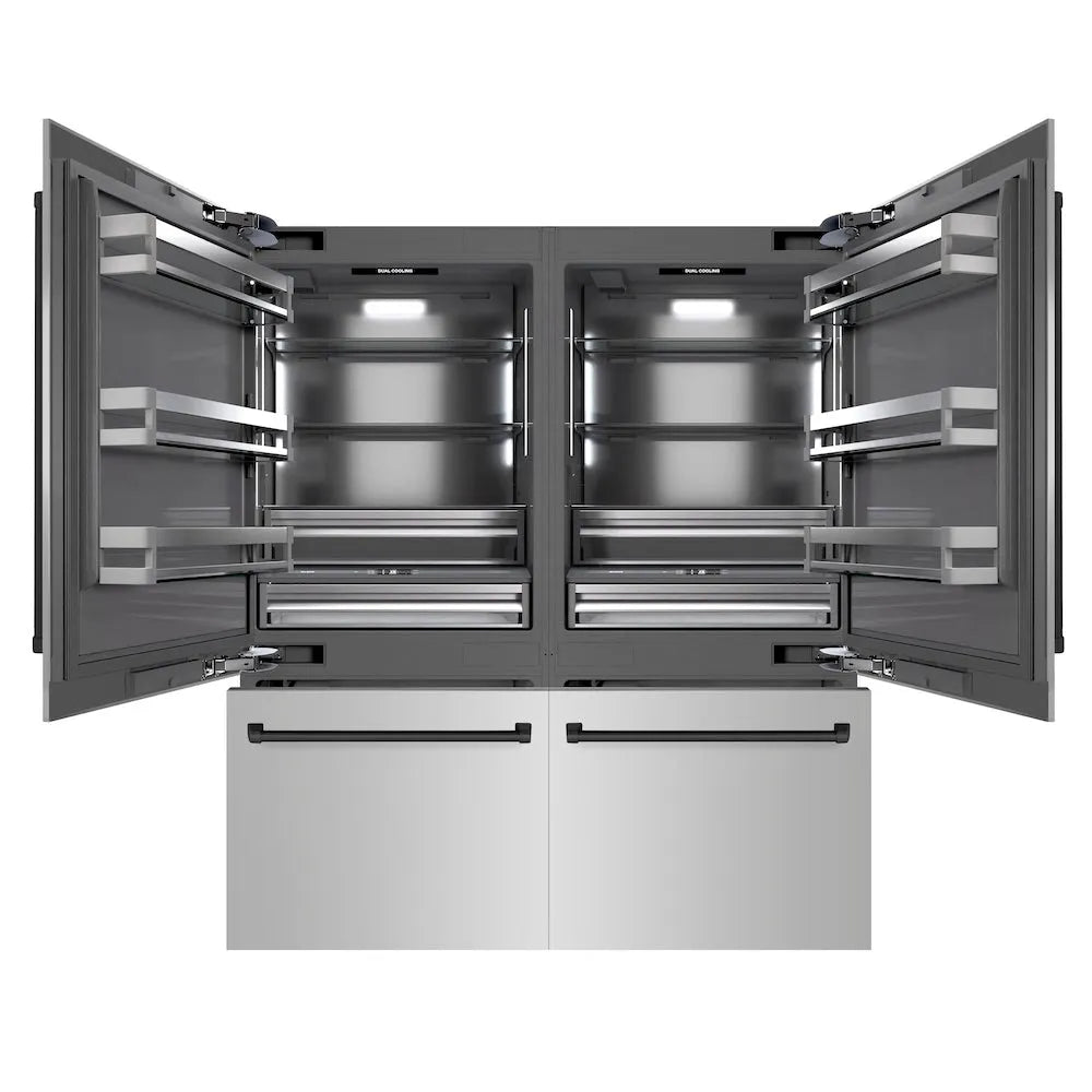 ZLINE Autograph Edition 72-inch refrigerator in stainless steel with graphite gray interior and matte black accents GRBITZ-304-72MB