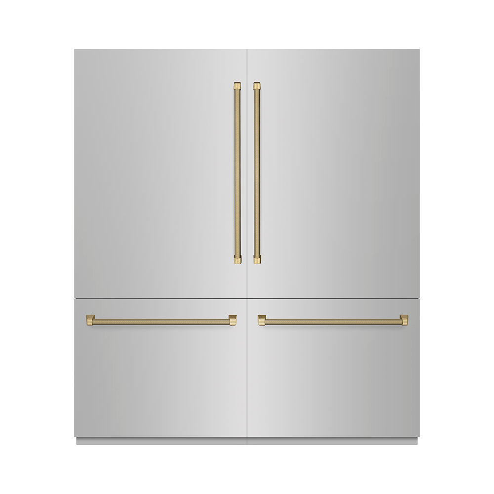 ZLINE Autograph Edition 72-inch refrigerator in stainless steel with graphite gray interior and champagne bronze accents GRBITZ-30472KCB, front view