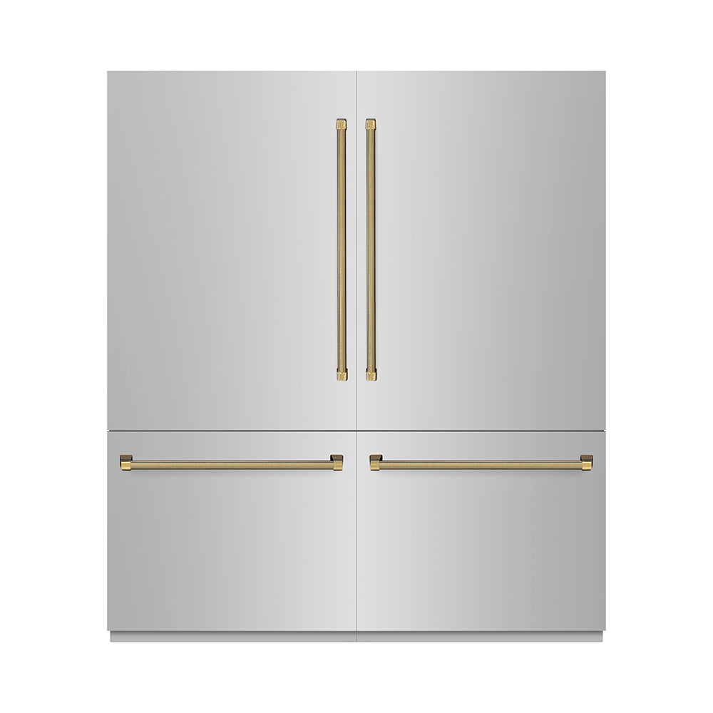ZLINE Autograph Edition 72-inch refrigerator in stainless steel with graphite gray interior and polished gold accents GRBITZ-30472KG, front view