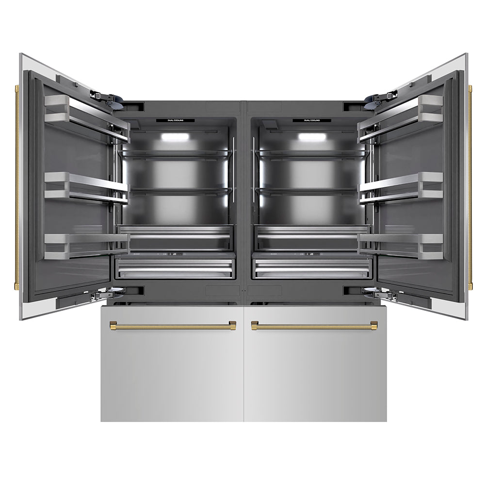 ZLINE Autograph Edition 72-inch refrigerator in stainless steel with graphite gray interior and polished gold accents GRBITZ-30472KG, front view
