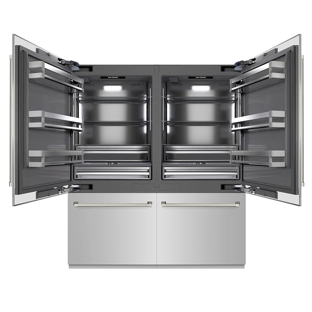 ZLINE Autograph Edition 72-inch refrigerator in stainless steel with graphite gray interior and polished nickel accents GRBITZ-30472KPN, front view