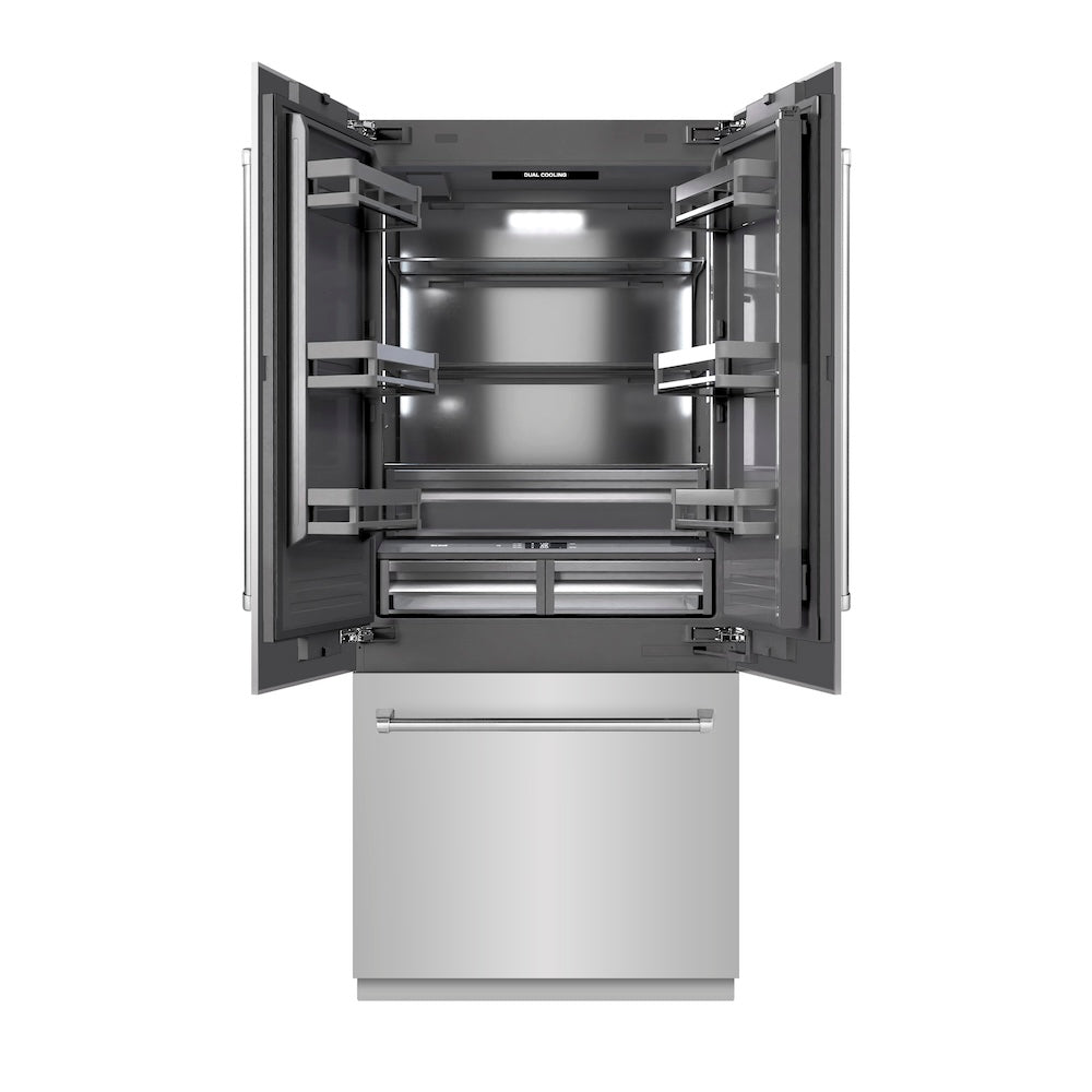 ZLINE 36-inch refrigerator in stainless steel with graphite gray interior GRBIV-304-36, front view