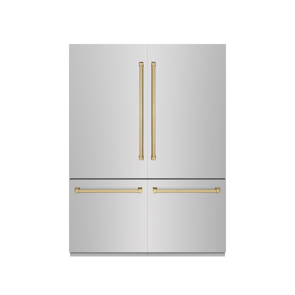 ZLINE Autograph Edition 60-inch refrigerator in stainless steel with graphite gray interior and champagne bronze accents GRBIVZ-304-60CB, front view