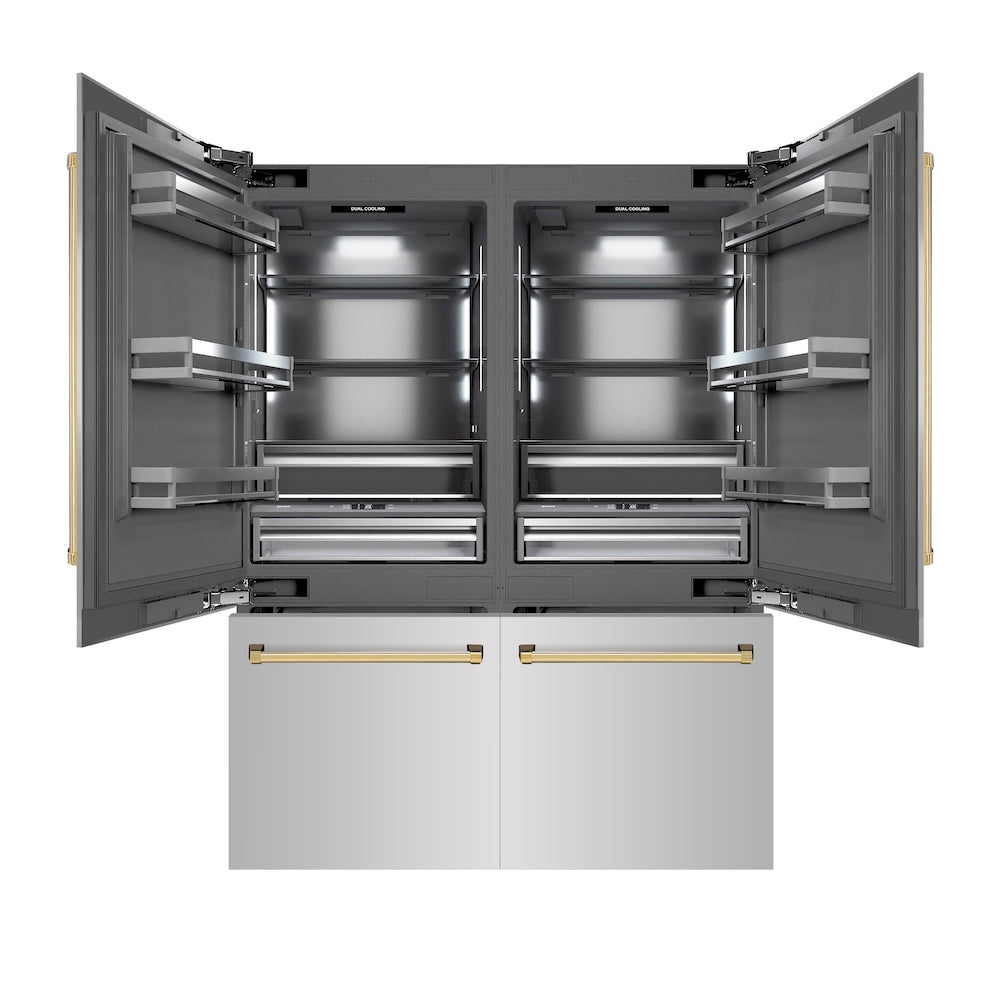 ZLINE Autograph Edition 60-inch refrigerator in stainless steel with graphite gray interior and polished gold accents GRBIVZ-304-60G