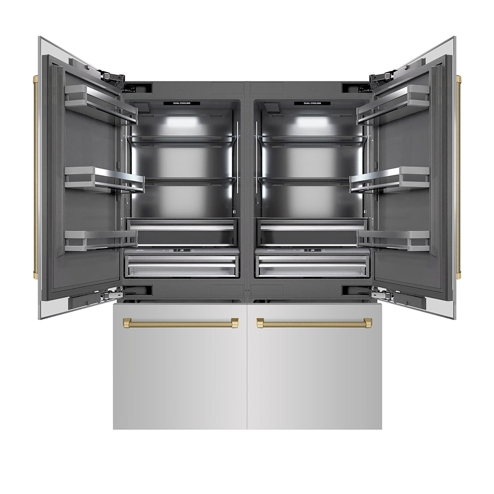 ZLINE Autograph Edition 60-inch refrigerator in stainless steel with graphite gray interior and champagne bronze accents GRBIVZ-30460KCB, front view