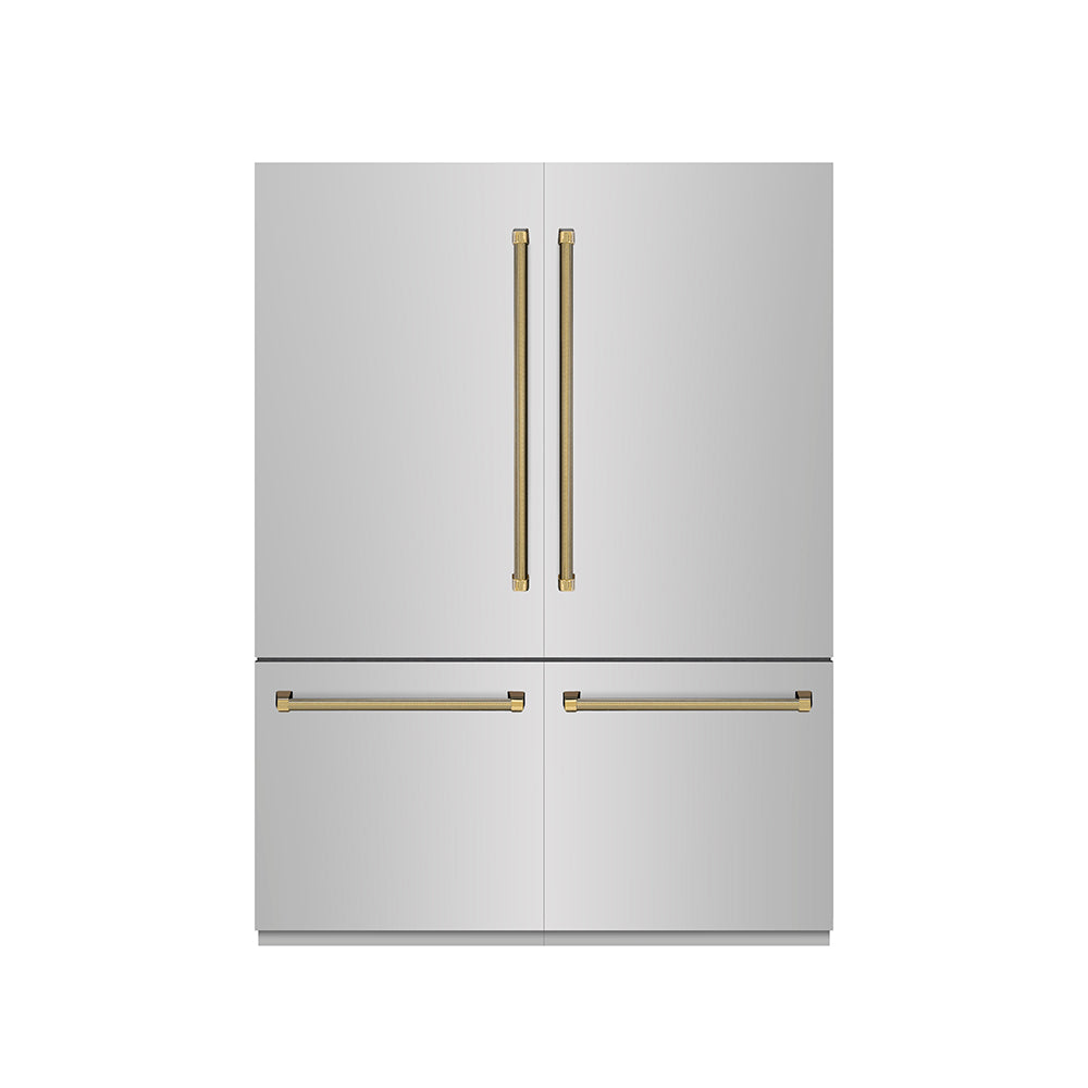 ZLINE Autograph Edition 60-inch refrigerator in stainless steel with graphite gray interior and polished gold accents GRBIVZ-30460KG, front view