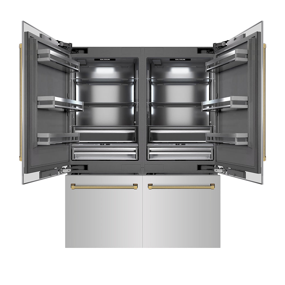 ZLINE Autograph Edition 60-inch refrigerator in stainless steel with graphite gray interior and polished gold accents GRBIVZ-30460KG, front view