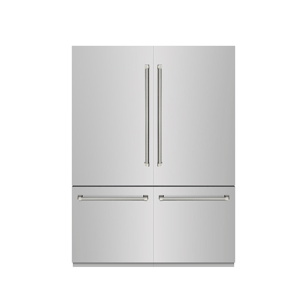 ZLINE Autograph Edition 60-inch refrigerator in stainless steel with graphite gray interior and polished nickel accents GRBIVZ-30460KPN, front view