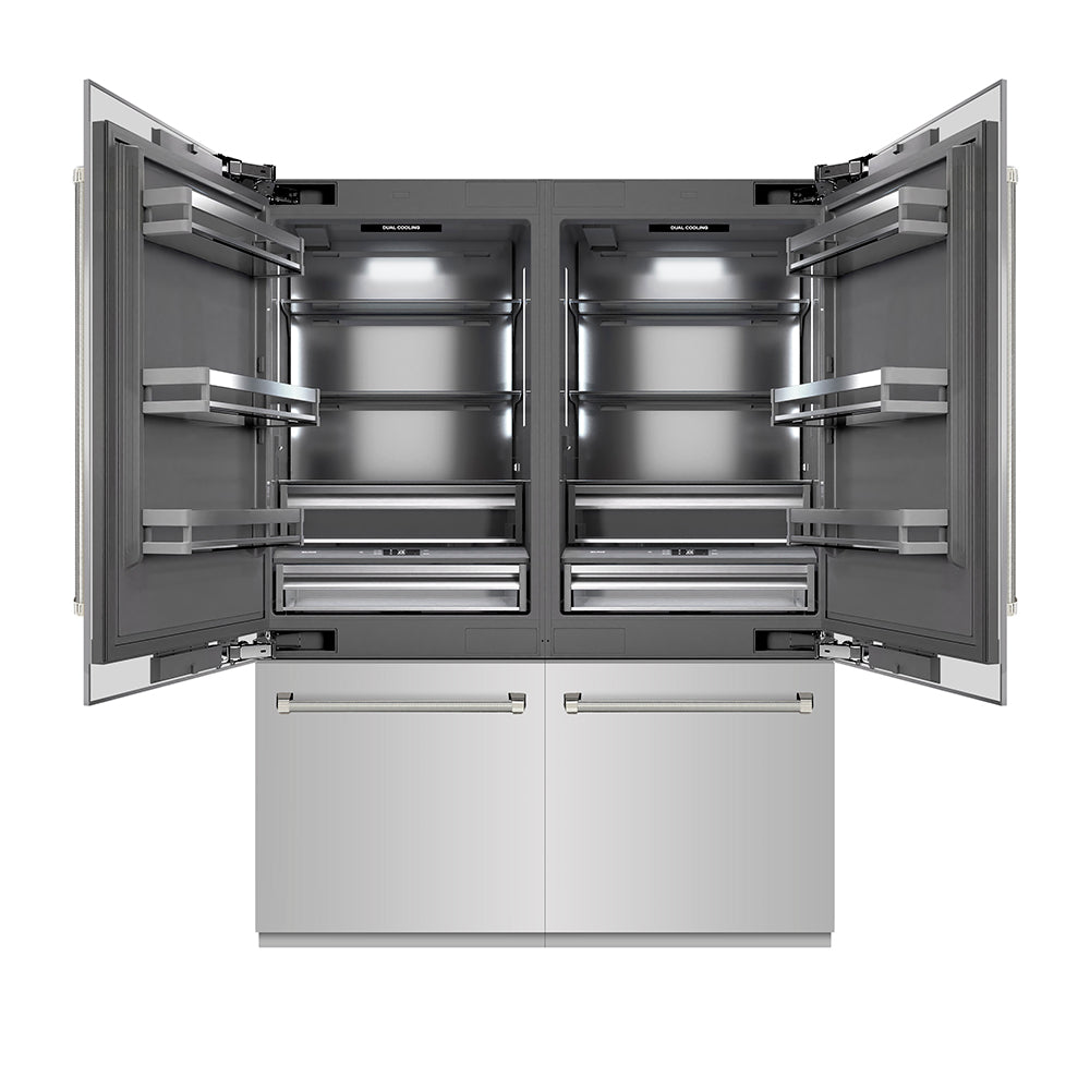 ZLINE Autograph Edition 60-inch refrigerator in stainless steel with graphite gray interior and polished nickel accents GRBIVZ-30460KPN, front view