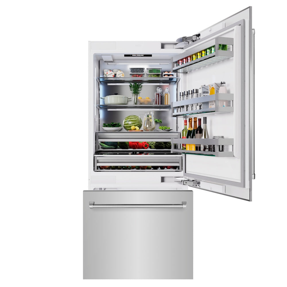 ZLINE 36-inch refrigerator in stainless steel with bright white interior RBIT-304-36, front view