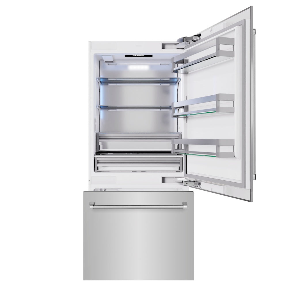 ZLINE 36-inch refrigerator in stainless steel with bright white interior RBIT-304-36, front view
