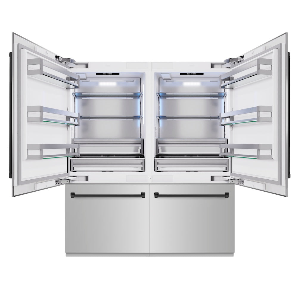 ZLINE Autograph Edition 72-inch refrigerator in stainless steel with bright white interior and matte black accents RBITZ-304-72MB, front view