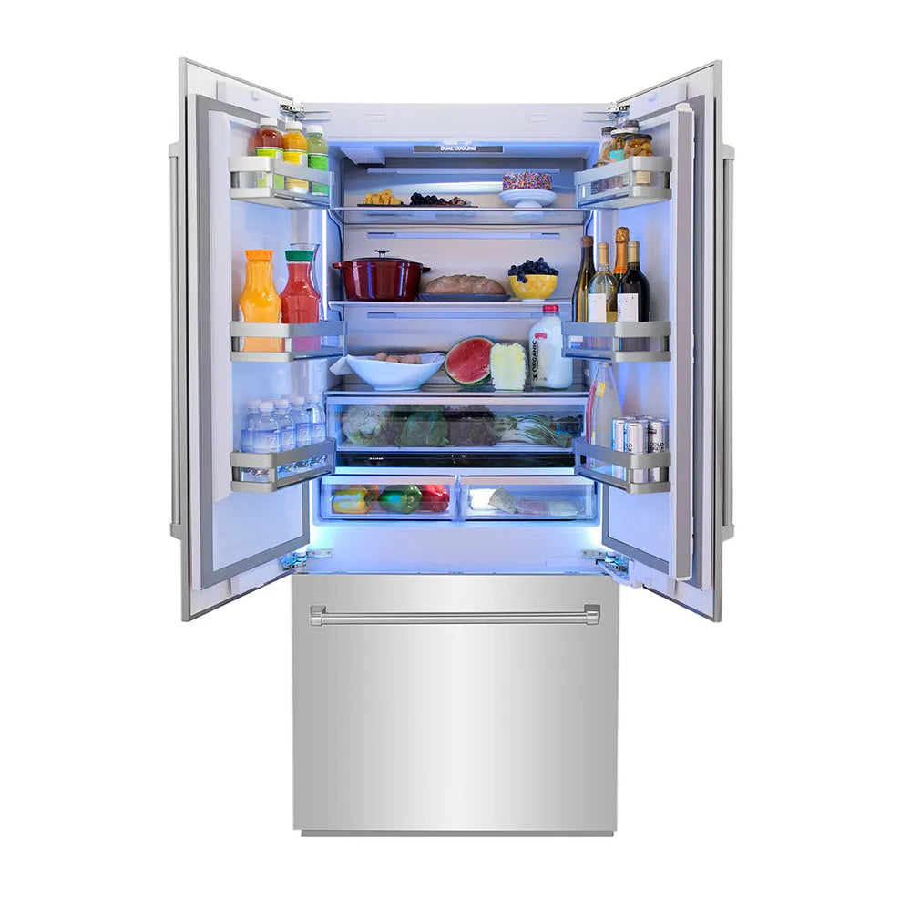 ZLINE 36-inch refrigerator in stainless steel with bright white interior RBIV-304-36, front view