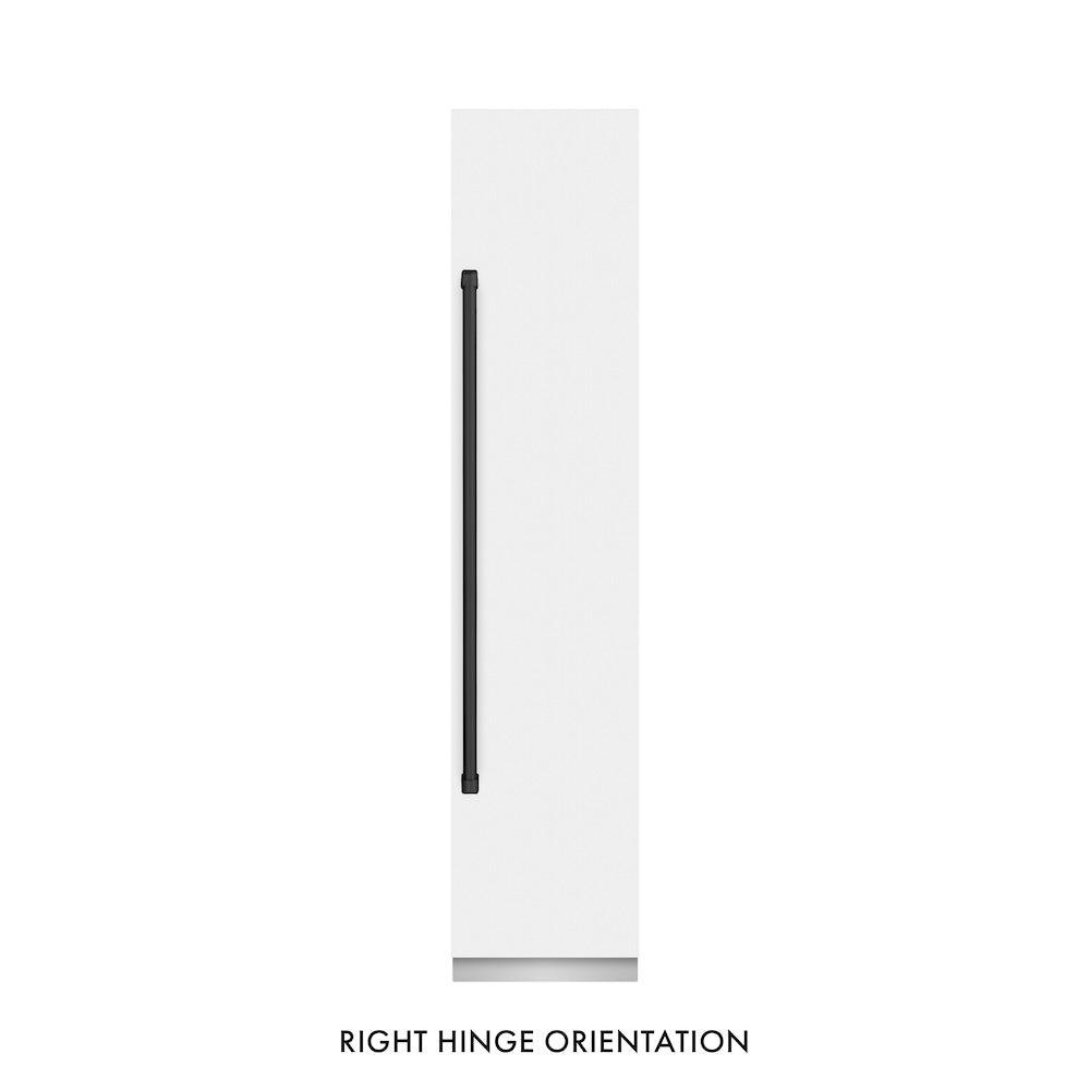 ZLINE Autograph Edition 18-inch freezer in white matte with graphite gray interior and matte black accents RCFVRZ-WM-18-MB, front view