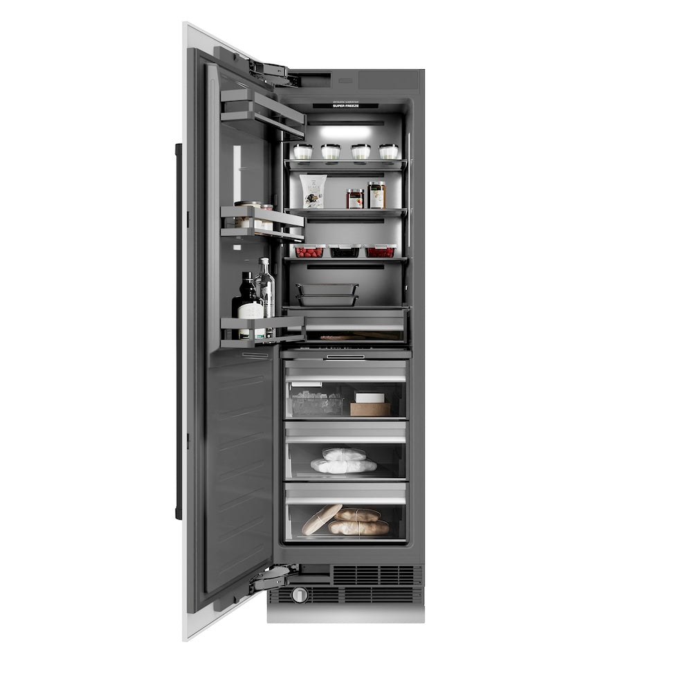 ZLINE Autograph Edition 24-inch freezer in white matte with graphite gray interior and matte black accents RCFVZ-WM-24-MB, front view