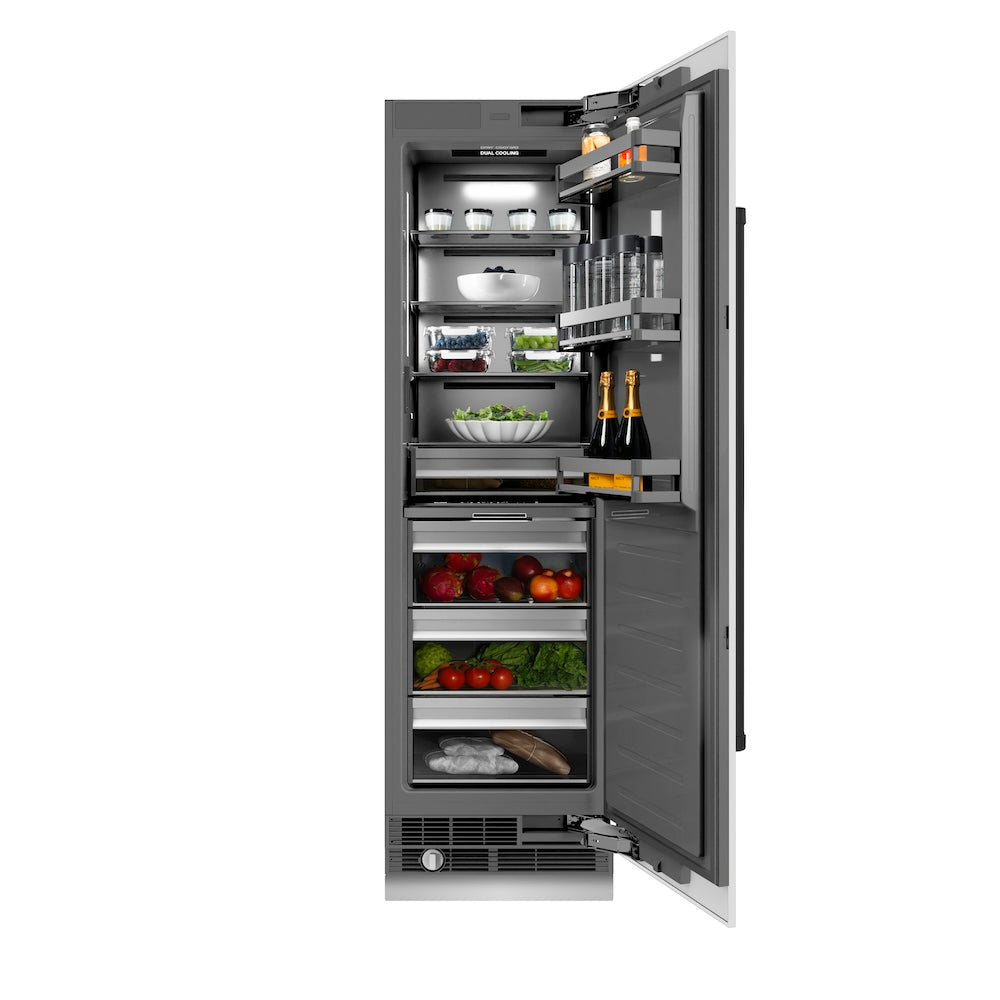ZLINE Autograph Edition 24-inch refrigerator in white matte with graphite gray interior and matte black accents RCRVZ-WM-24-MB, front view