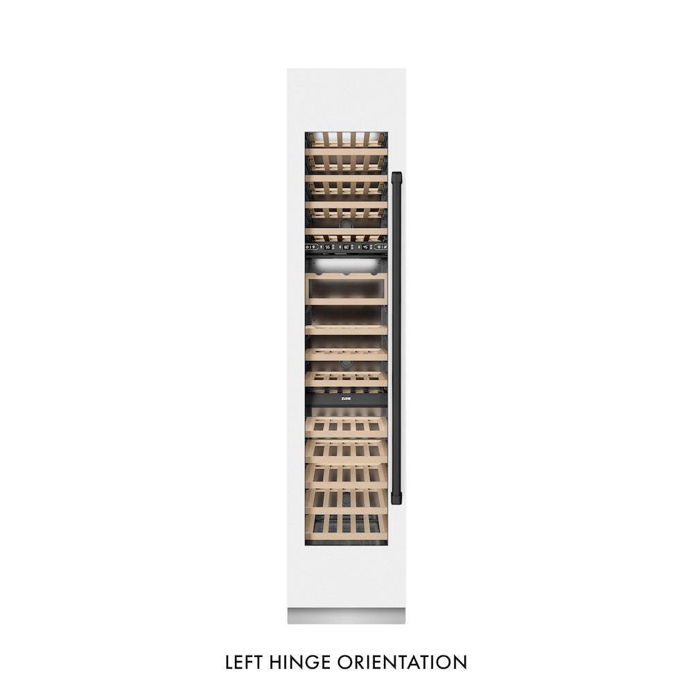 ZLINE Autograph Edition 18-inch wine cooler in white matte with graphite gray interior and matte black accents RCWVLZ-WM-18-MB