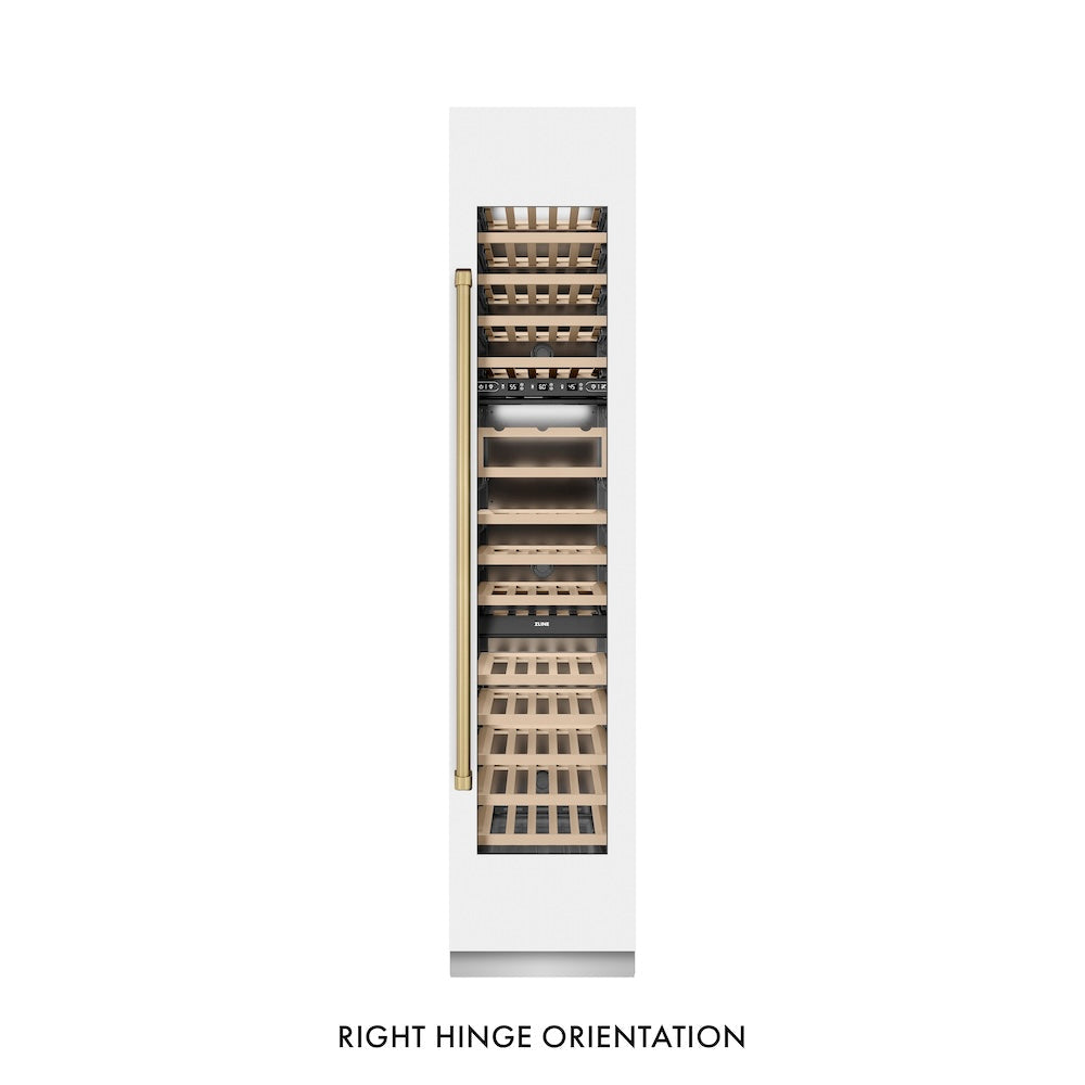 ZLINE Autograph Edition 18-inch wine cooler in white matte with graphite gray interior and champagne bronze accents RCWVRZ-WM-18-CB