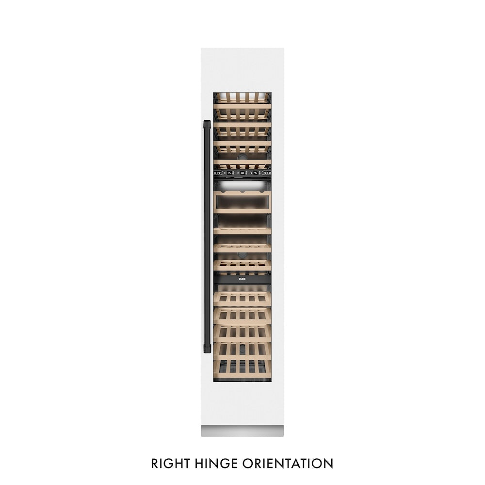 ZLINE Autograph Edition 18-inch wine cooler in white matte with graphite gray interior and matte black accents RCWVRZ-WM-18-MB
