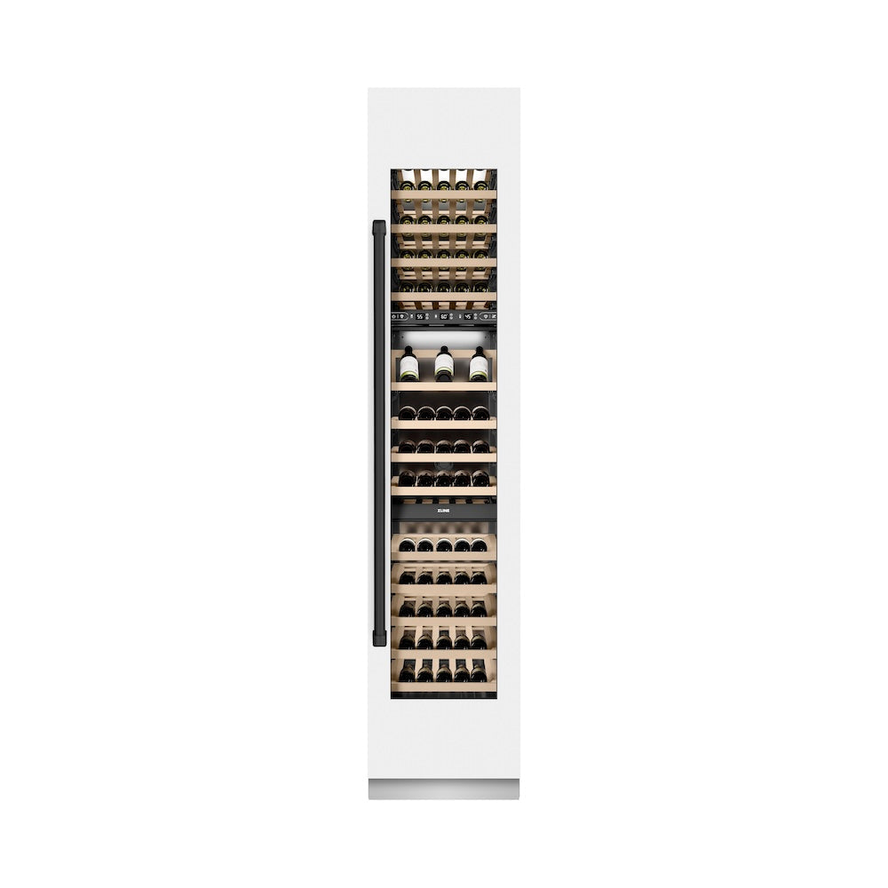 ZLINE Autograph Edition 18-inch wine cooler in white matte with graphite gray interior and matte black accents RCWVRZ-WM-18-MB, front view