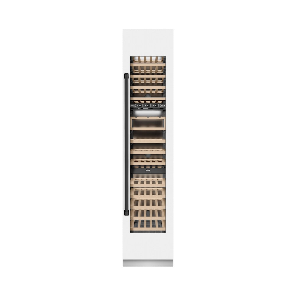 ZLINE Autograph Edition 18-inch wine cooler in white matte with graphite gray interior and matte black accents RCWVRZ-WM-18-MB, front view