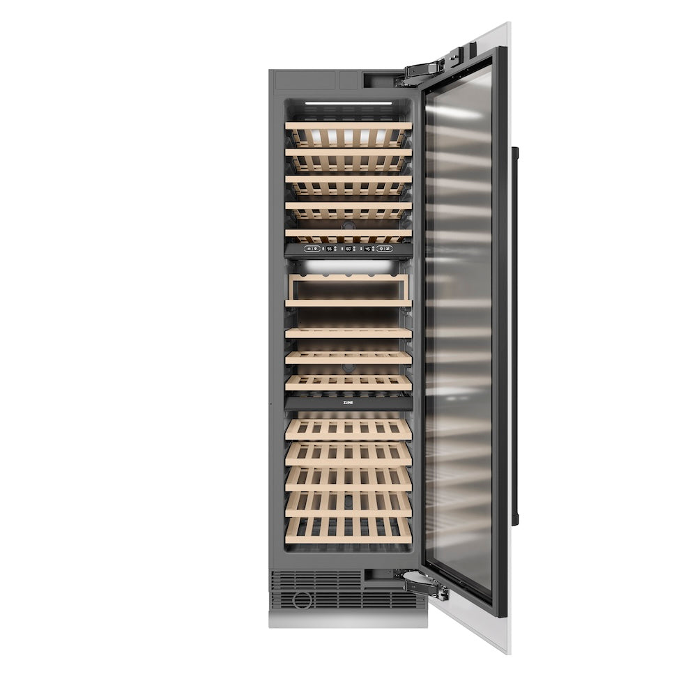 ZLINE Autograph Edition 24-inch wine cooler in white matte with graphite gray interior and matte black accents RCWVZ-WM-24-MB, front view