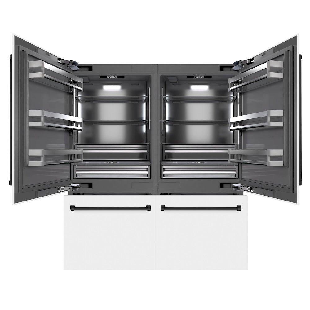 ZLINE Autograph Edition 72-inch refrigerator in white matte with graphite gray interior and matte black accents GRBITZ-WM-72-MB, front view