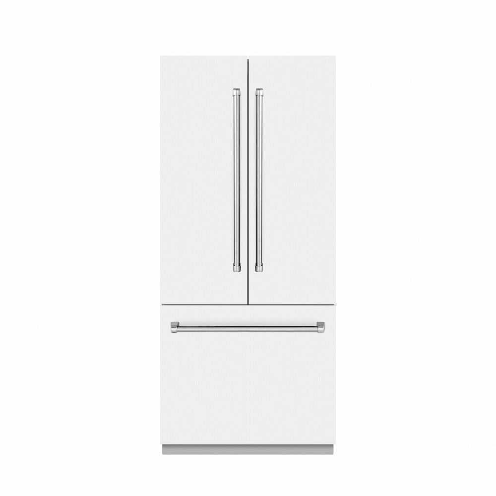 ZLINE 36-inch refrigerator in white matte with graphite gray interior GRBIV-WM-36, front view