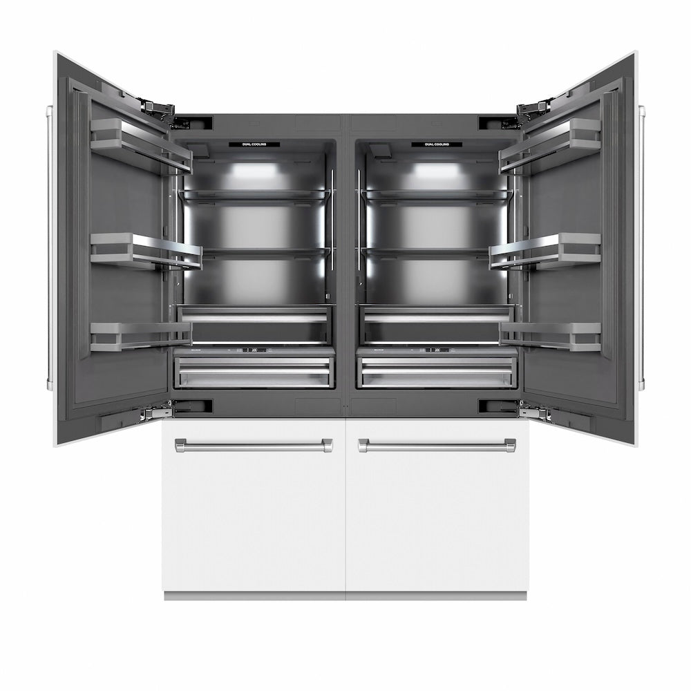 ZLINE 60-inch refrigerator in white matte with graphite gray interior GRBIV-WM-60, front view