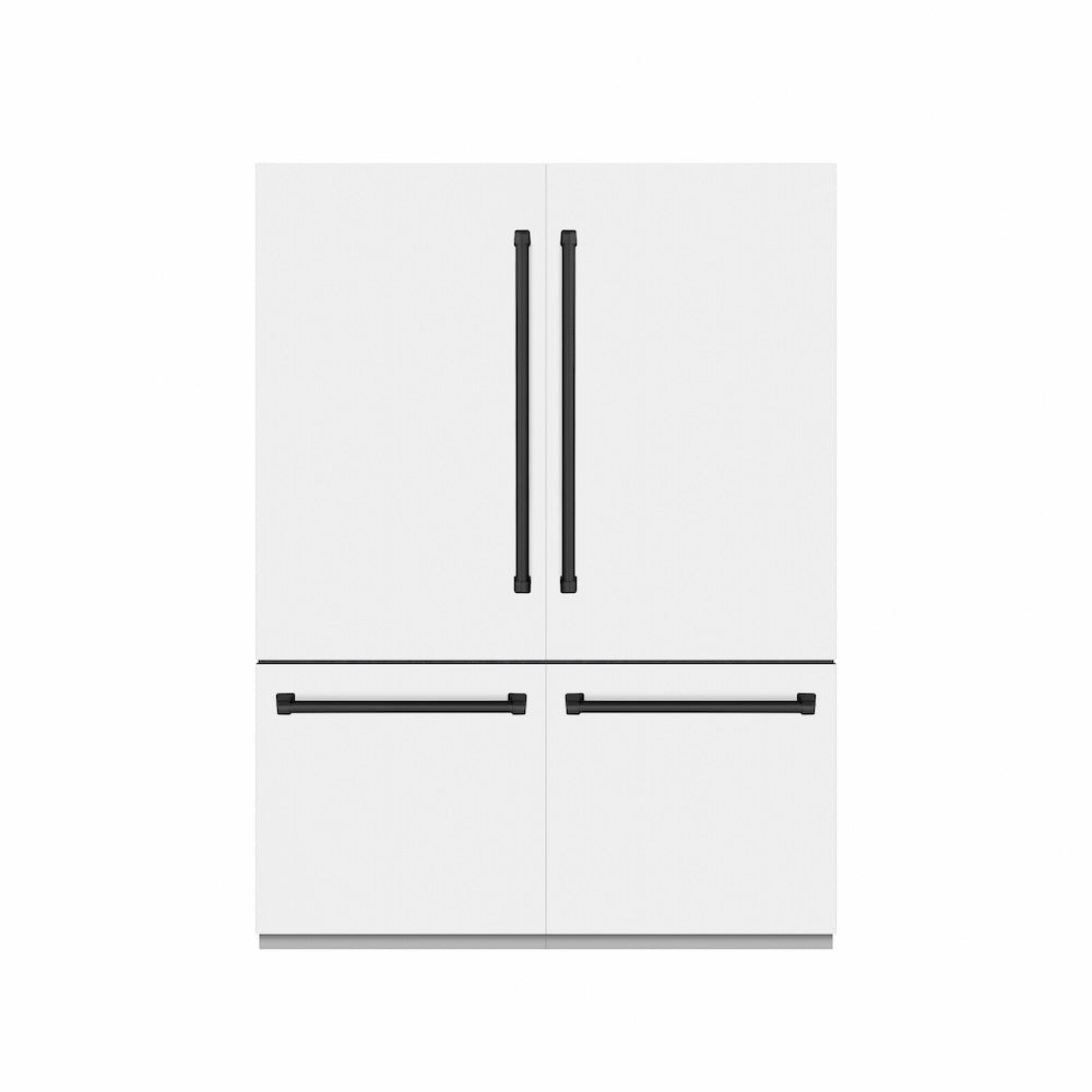 ZLINE Autograph Edition 60-inch refrigerator in white matte with graphite gray interior and matte black accents GRBIVZ-WM-60-MB, front view