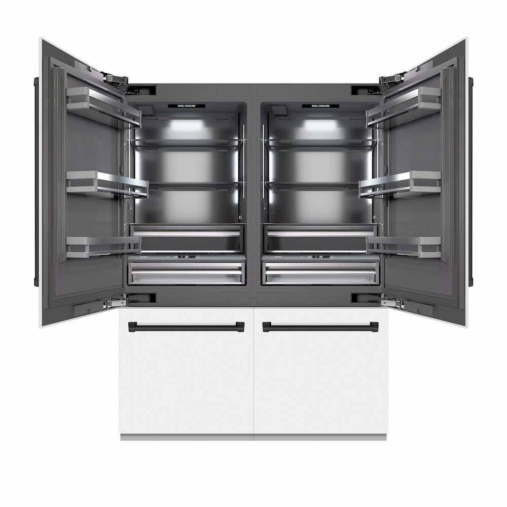 ZLINE Autograph Edition 60-inch refrigerator in white matte with graphite gray interior and matte black accents GRBIVZ-WM-60-MB