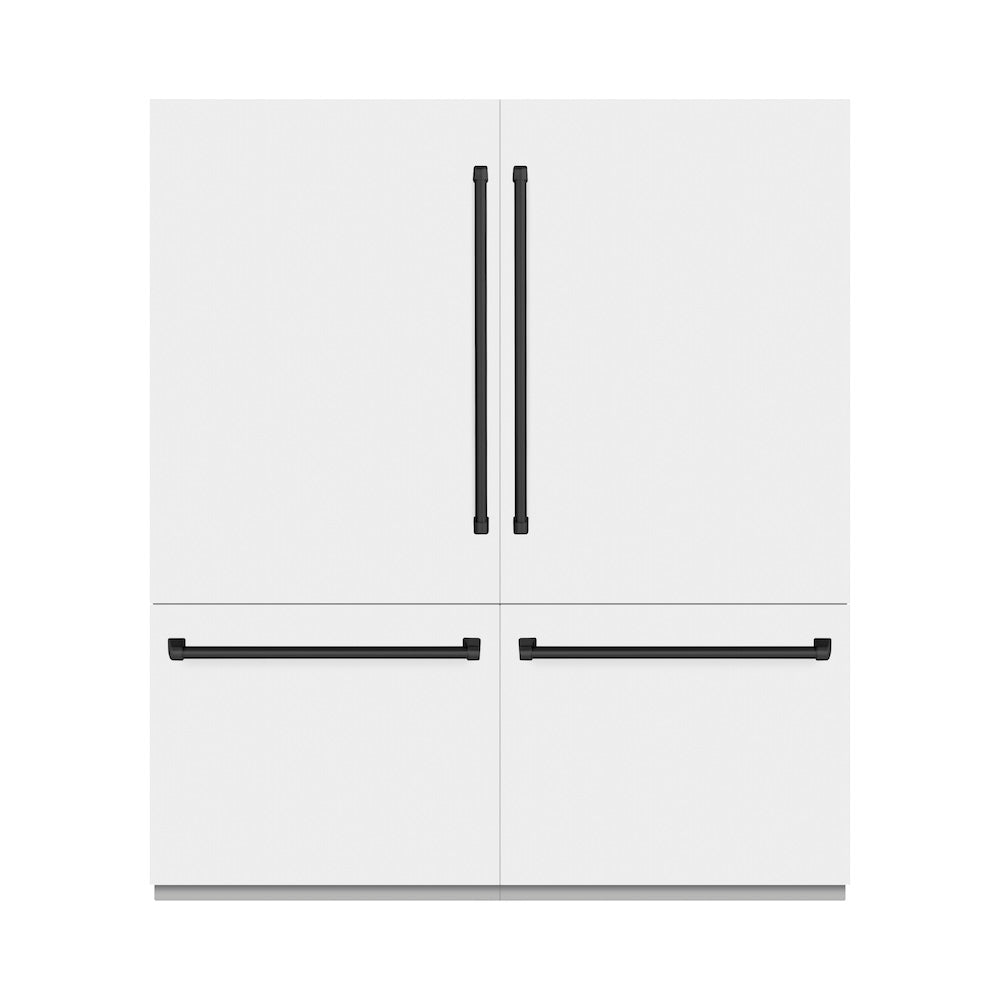 ZLINE Autograph Edition 72-inch refrigerator in white matte with bright white interior and matte black accents RBITZ-WM-72-MB