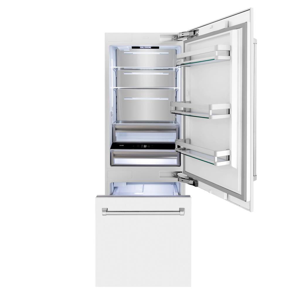 ZLINE 30-inch refrigerator in white matte with bright white interior RBIV-WM-30, front view