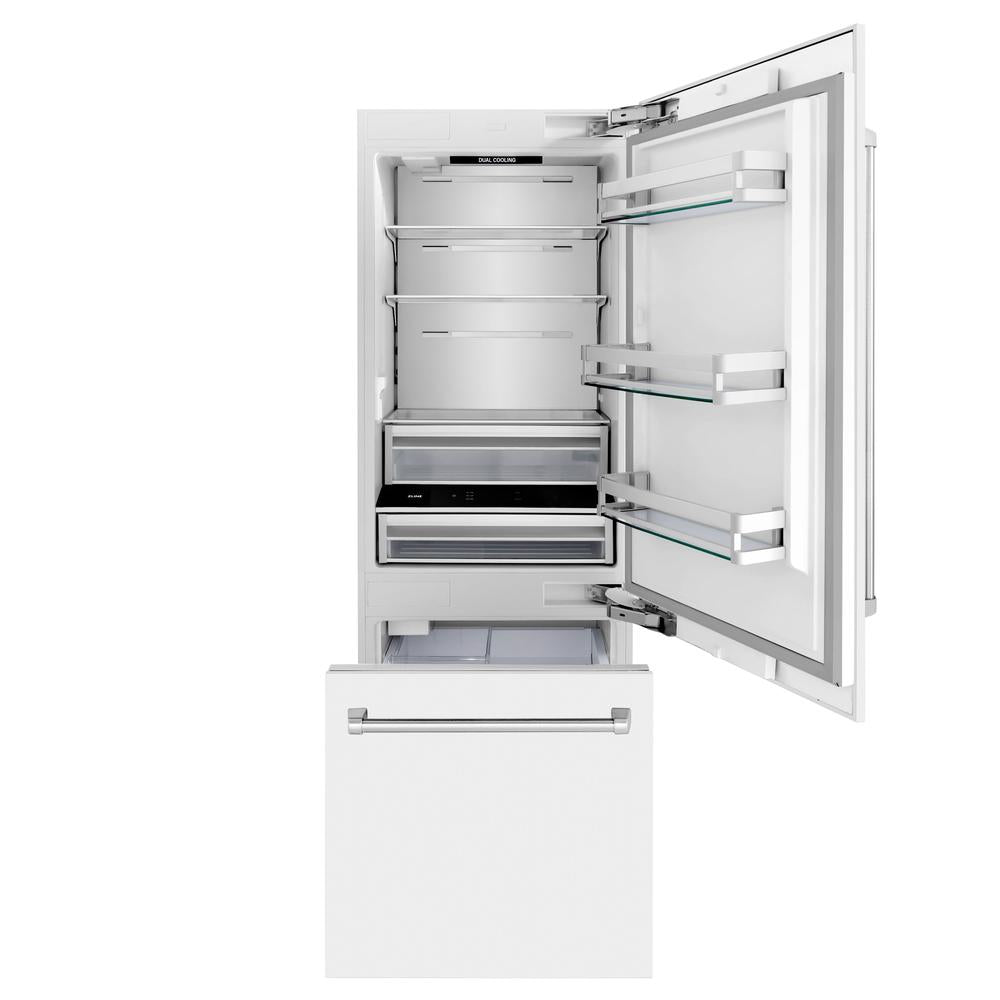 ZLINE 30-inch refrigerator in white matte with bright white interior RBIV-WM-30, front view
